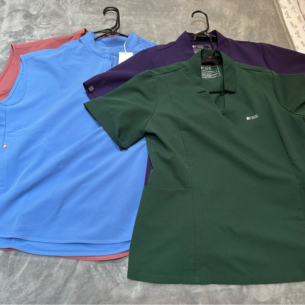 Figs Women's scrub tops in Green, Blue, Mauve and Purple